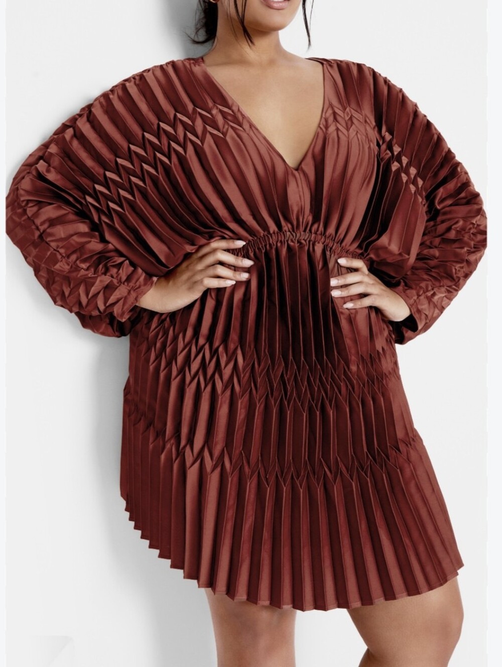 City Chic Burgandy Pleated V-Neck Tunic Large NWOT